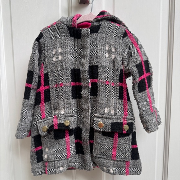 Madden Girl Other - Madden Girl 3T Girls Gray and Pink Heavy Pea Coat with Geometric Plaid Pattern